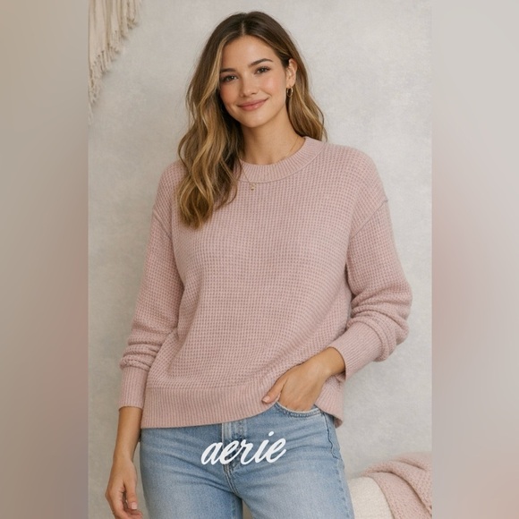 aerie Sweaters - Aerie Sweater Light Pink Crew Neck Knit Waffle Pullover Size XS/TP